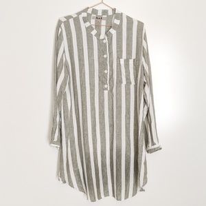 FLAX Linen Striped Long Sleeve Shift Dress Tunic S